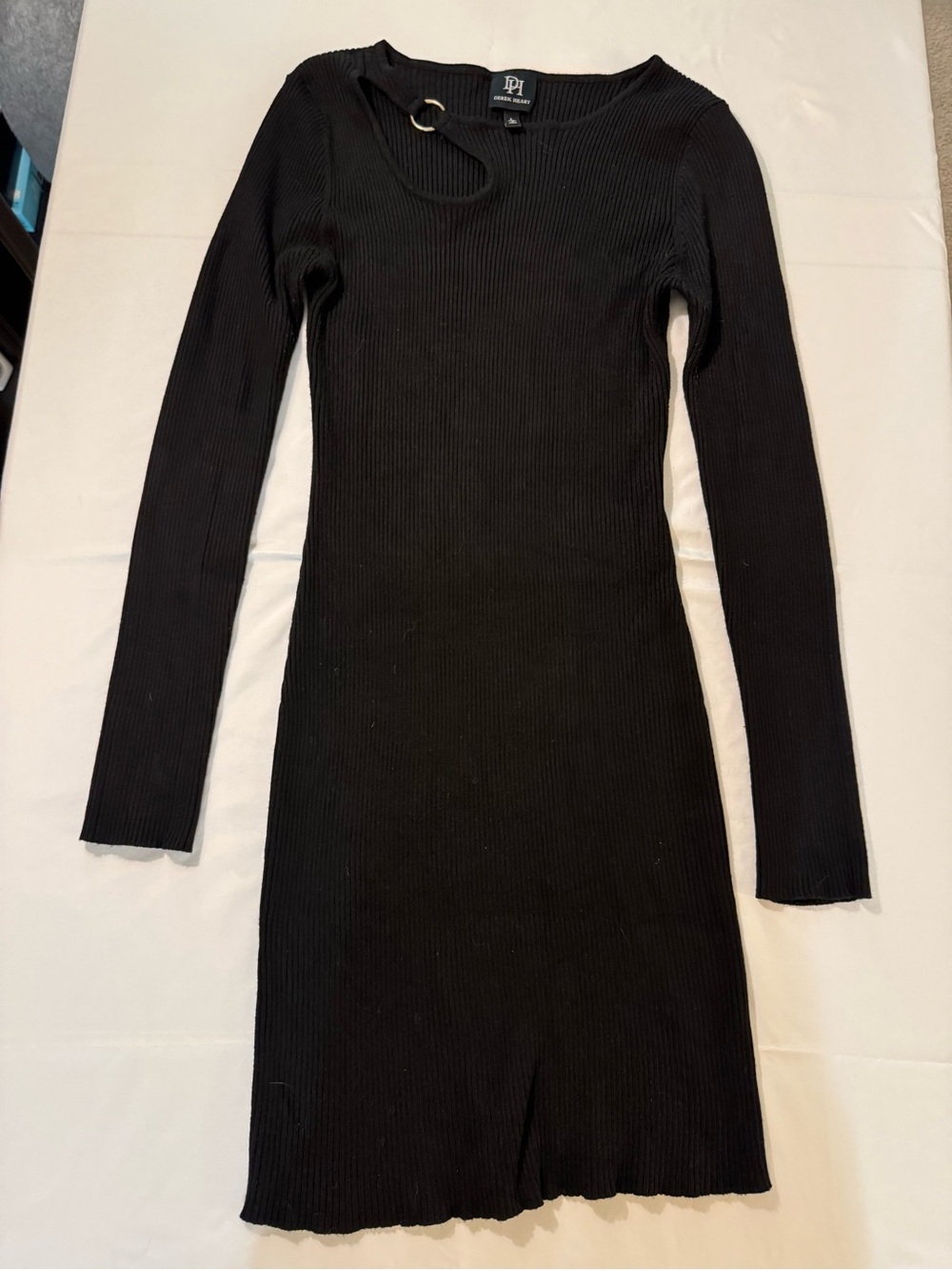 Derek Heart Black Ribbed Long Sleeve Bodycon Dress with Ring Detail